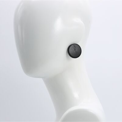 Wooden 3 cm disk clip on earrings - Black