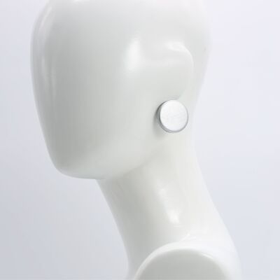 Wooden 3 cm disk clip on earrings - Silver