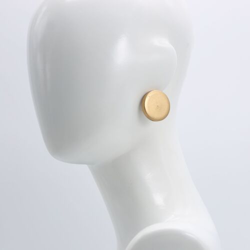 Wooden 3 cm disk clip on earrings - Gold