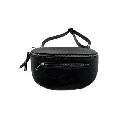 SAC BANANE 2 FERMETURE CUIR GRAINE 30CM NOIR