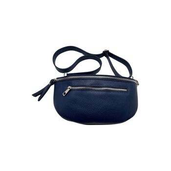 SAC BANANE 2 FERMETURE CUIR GRAINE 30CM BLEU 1