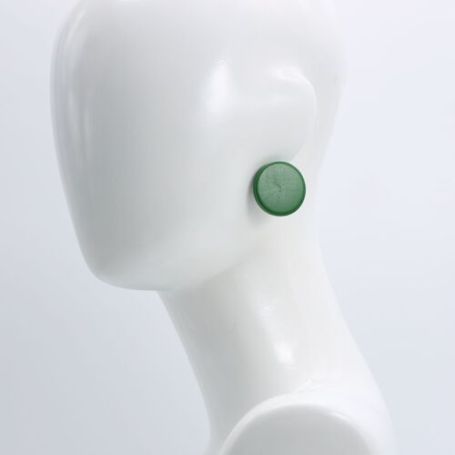 Wooden 3 cm disk clip on earrings - Spring Green