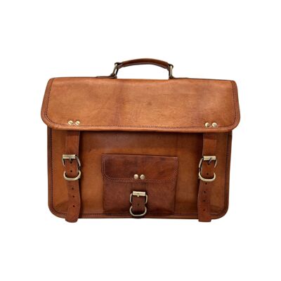 Leather briefcase with cotton lining 38 cm camel