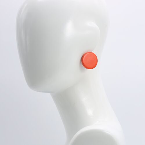 Wooden 3 cm disk clip on earrings - Orange