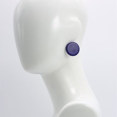 Boucles d'oreilles clip disque 3 cm en bois - Violet