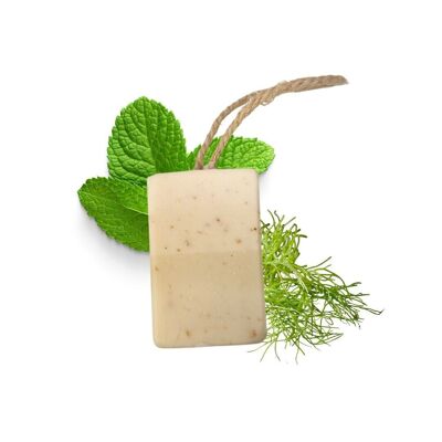 Herb Garden Soap On A Rope- Fennel, Siberian Fir and Red Thyme - 100g Palm Free Cold Process Soap - Handcrafted in the UK - Same day dispatch - Vegan Friendly - Essential oil soap