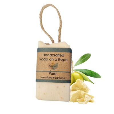 Pure Soap on a Rope - No added fragrance - 100g Palm Free Cold Process Soap - Handcrafted in the UK - Same day dispatch - Vegan Friendly