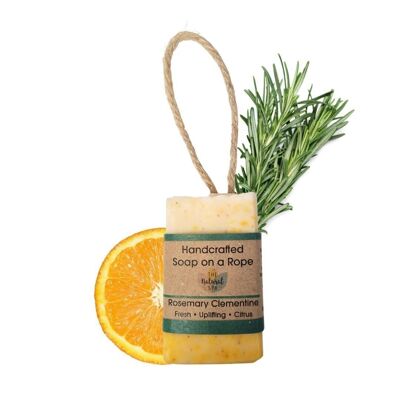 Rosmarin-Clementinen-Seife am Seil – 100 g palmenfreie Kaltprozessseife – handgefertigt in Großbritannien – Versand noch am selben Tag – veganfreundlich – Seife mit ätherischen Ölen
