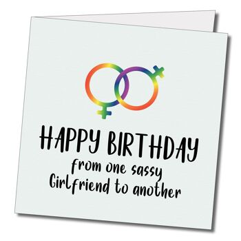 Joyeux anniversaire d’une petite amie impertinente à une autre. Carte d’anniversaire LGBTQ+. 2