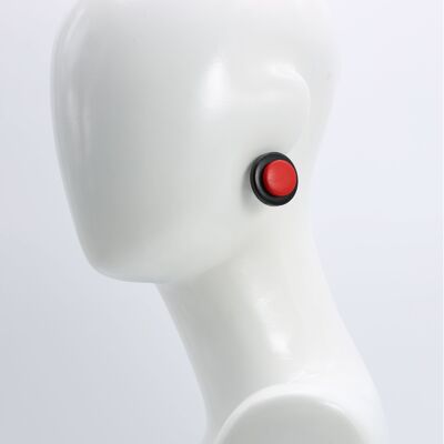 Zweilagige Ohrringe aus Holzscheiben - Schwarz/Rot