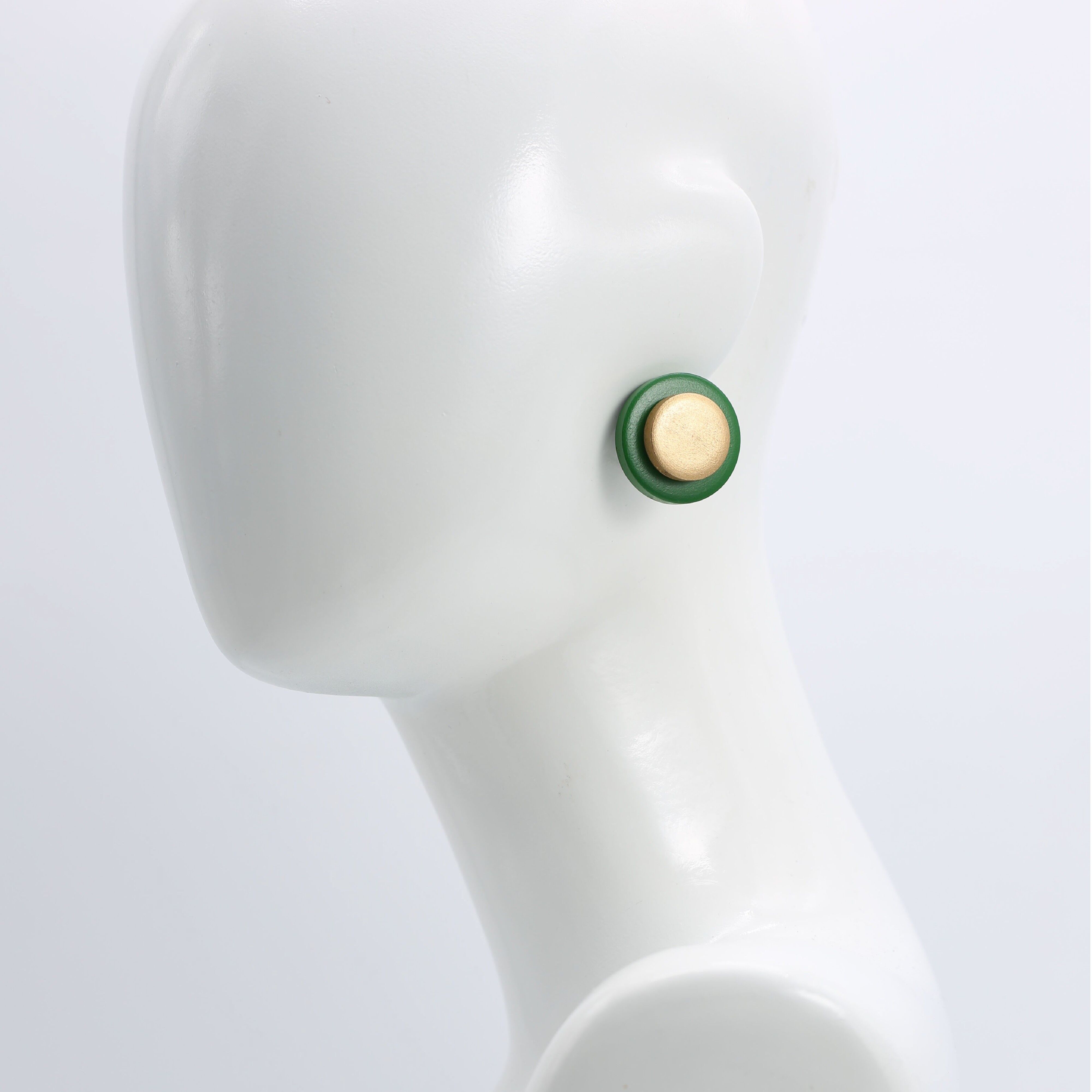 Boucles d'oreilles clips à deux couches de disques en bois - Spring Green/Or