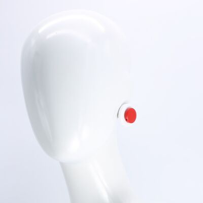 Boucles d'oreilles clips à deux couches de disques en bois - Blanc/Rouge