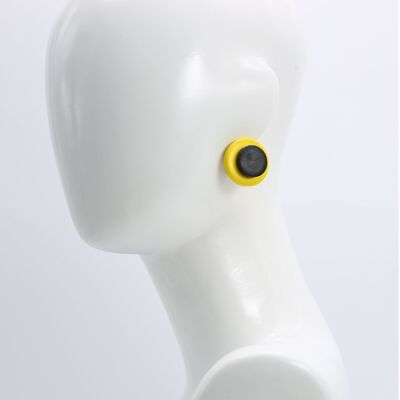 Zweilagige Ohrringe aus Holzscheiben - Gelb/Schwarz