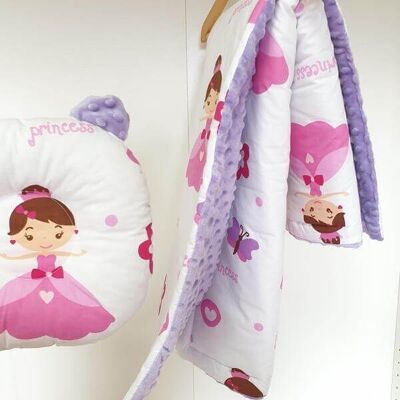 Cotton Plaid Blanket with Cushion (Purple) 100x75