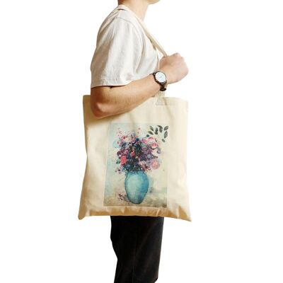 Redon Flowers in a Turquoise Vase Tote Bag Beautiful Flower