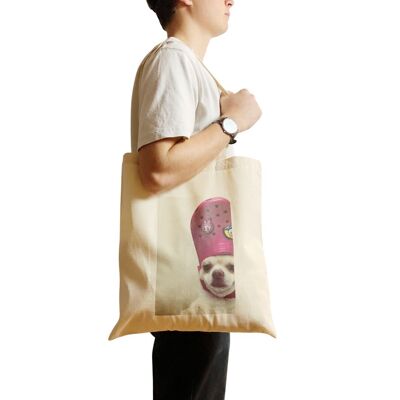 Dog Meme Tote Bag Smiling Dog Funny Bag avec Croc sur la tête