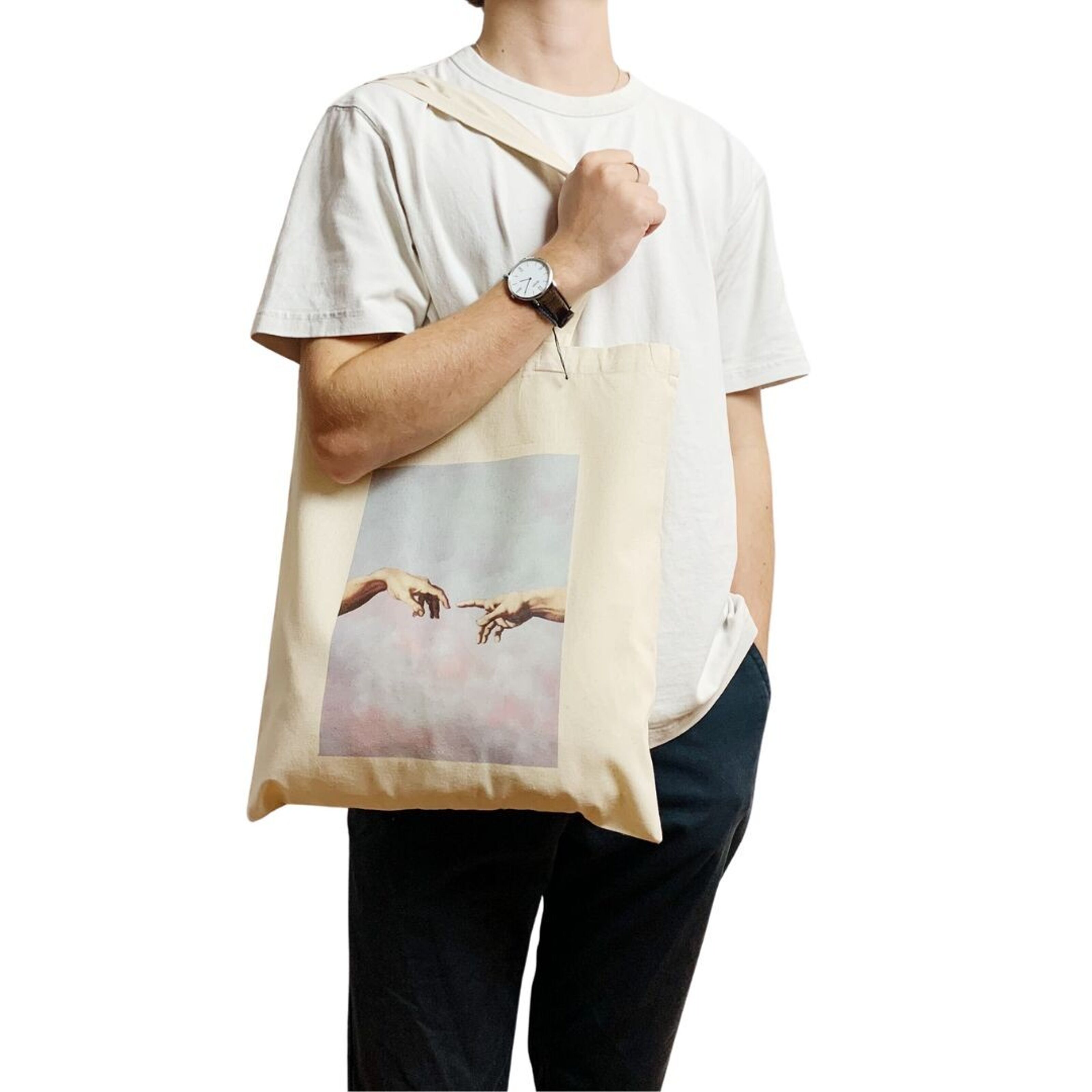 Buy wholesale The Creation of Adam Vintage Canvas Tote Bag Michelangelo