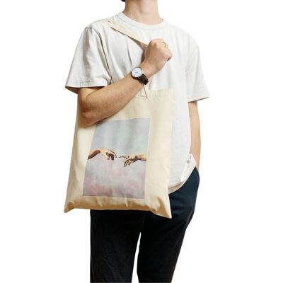 The Creation of Adam Vintage Canvas Tote Bag Michelangelo