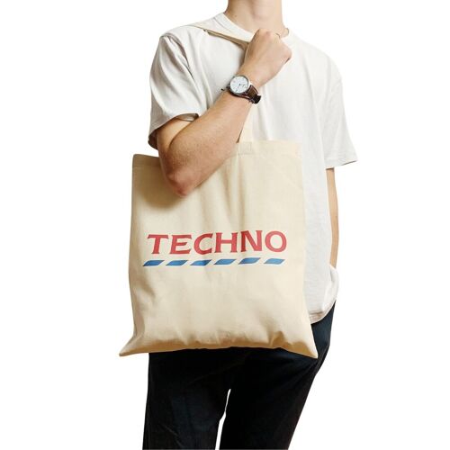 Techno Tote Bag with Parody Tesco Joke Print