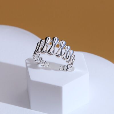 Geometric design water drop net sterling silver ring-adjustable