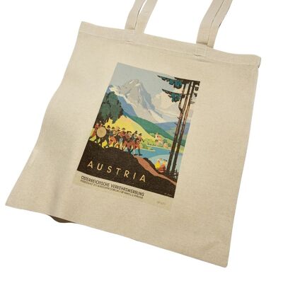 Borsa tote con poster da viaggio vintage in Austria, terra di montagna vintage