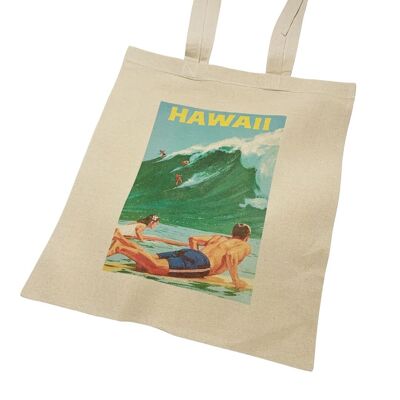 Hawaii Travel Poster Tote Bag Vintage Surfing Poster Art