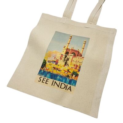 India Travel Poster Tote Bag Vintage Colourful Art Print
