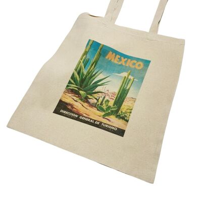 Mexico Travel Poster Tote Bag Vintage Art Print Cactus