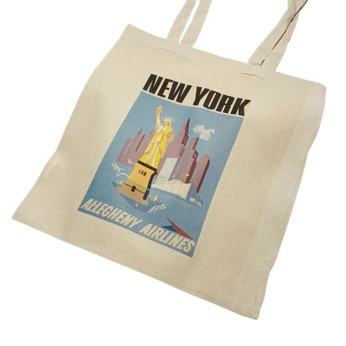 New York Blue Travel Poster Tote Bag Vintage Art Print Statu