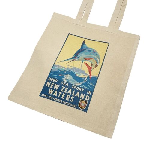 New Zealand Sword Fishing Tote Bag Vintage Travel Poster Art