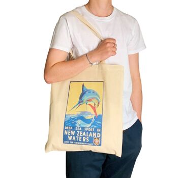 Sac fourre-tout de pêche à l'épée de Nouvelle-Zélande, affiche de voyage Vintage, Art 3