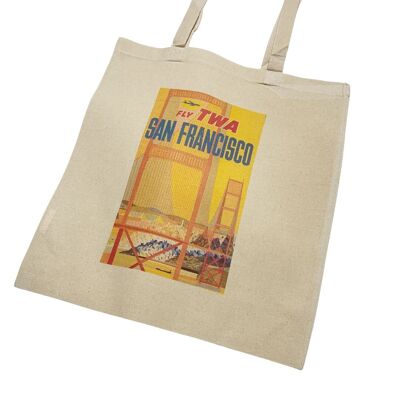 Borsa tote con poster da viaggio a San Francisco, poster d'arte vintage