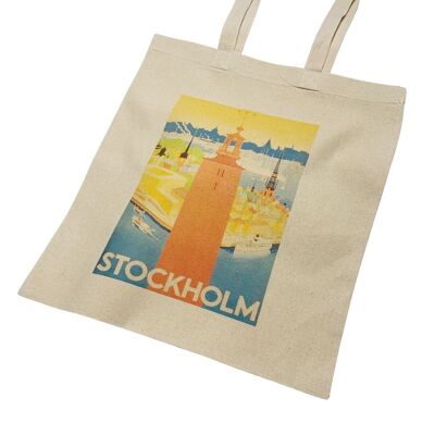 Cartel de viaje vintage de Estocolmo Suecia Bolsa de tela