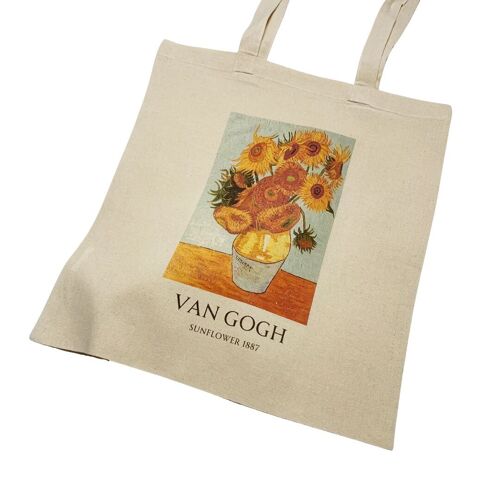 Van Gogh Sunflower Tote Bag with Title Aesthetic Summer