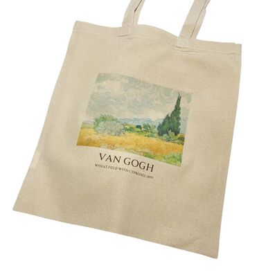 Van-Gogh-Weizenfeld mit Zypressen-Einkaufstasche mit Titel