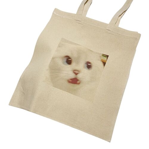 Funny Shocked Cat Meme Tote Bag White Cat