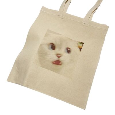 Meme Gato Sorprendido Gracioso Bolsa De Tela Gato Blanco