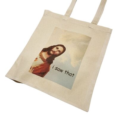 Divertente borsa tote con meme "I Saw That" di Gesù, religione cristiana