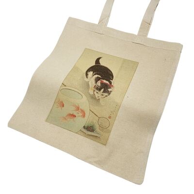 Ohara Koson Katze und Schale mit Goldfisch Vintage Einkaufstasche