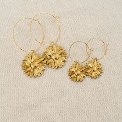 Daisy - créoles dorées à l'or fin 14K, tendance florale