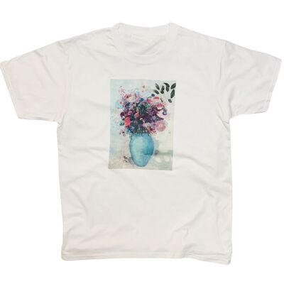 Redon fiori in un vaso turchese t-shirt bel fiore