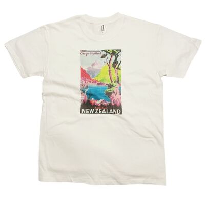 Neuseeland-Reiseplakat-Vintages Kunst-T-Shirt mit See