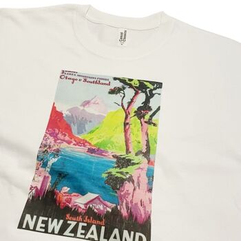 T-shirt d'art vintage avec affiche de voyage de Nouvelle-Zélande avec lac 3