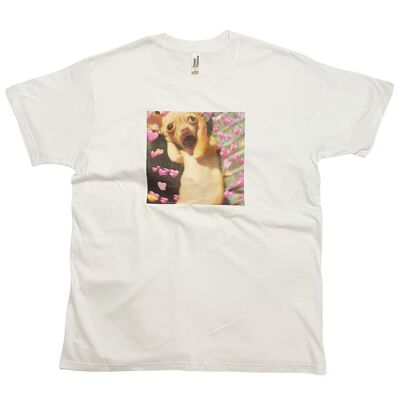 T-shirt con stampa meme di cane divertente amore cuore