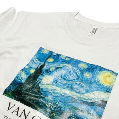 T-shirt artistica vintage Starry Nigh di Van Gogh con titolo