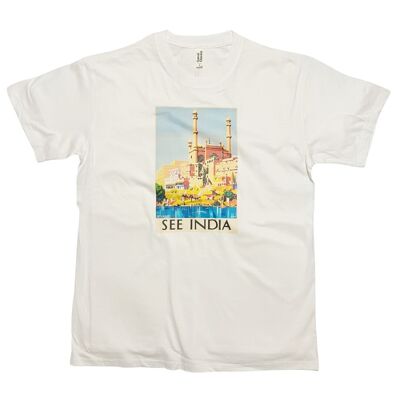 Camiseta con póster de viaje de la India, camiseta con estampado artístico colorido Vintage