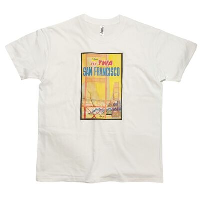 T-shirt con poster di viaggio di San Francisco. Poster d'arte vintage