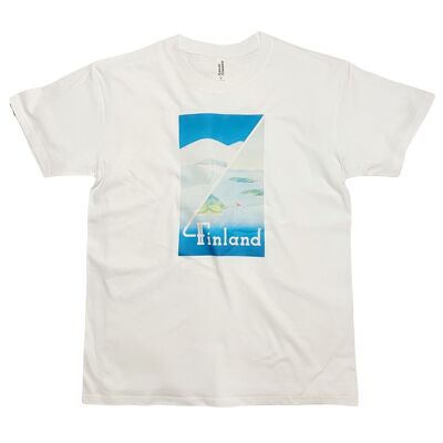 T-shirt con poster di viaggio in Finlandia, montagne dei fiordi, arte vintage