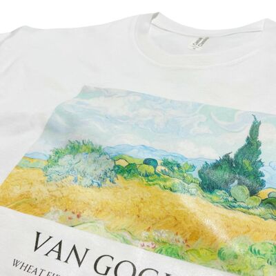 Van Gogh Weizenfeld mit Zypressen T-Shirt mit Titel