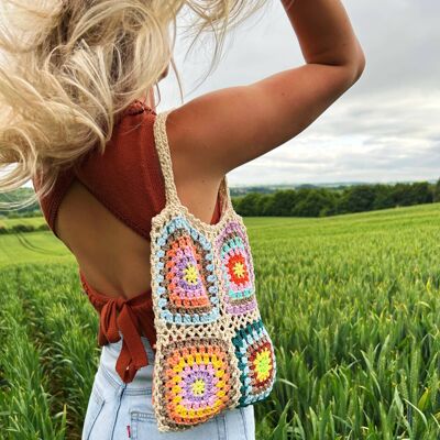 Cream Handmade Crochet Shoulder Tote Bag for Summer